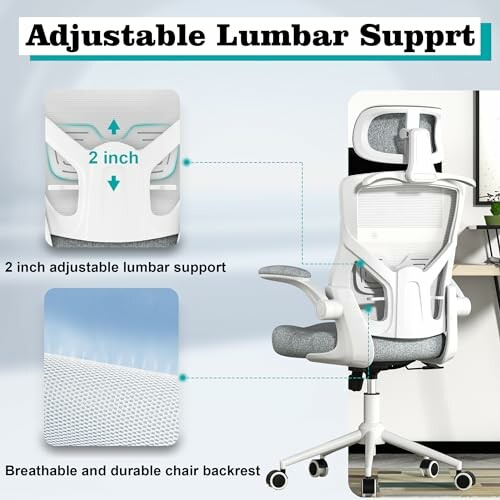 Office chair with adjustable lumbar support and breathable backrest.