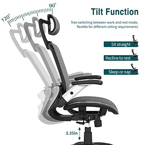 Ergonomic chair with adjustable tilt function for various sitting positions.