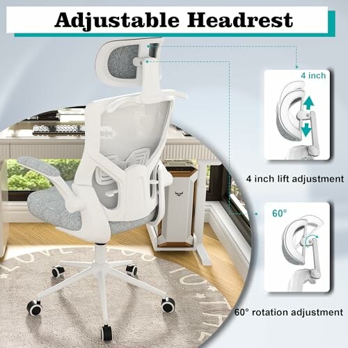 Ergonomic office chair with adjustable headrest and lift adjustment features.