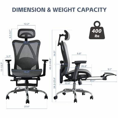 Ergonomic office chair dimensions and weight capacity of 400 lbs.