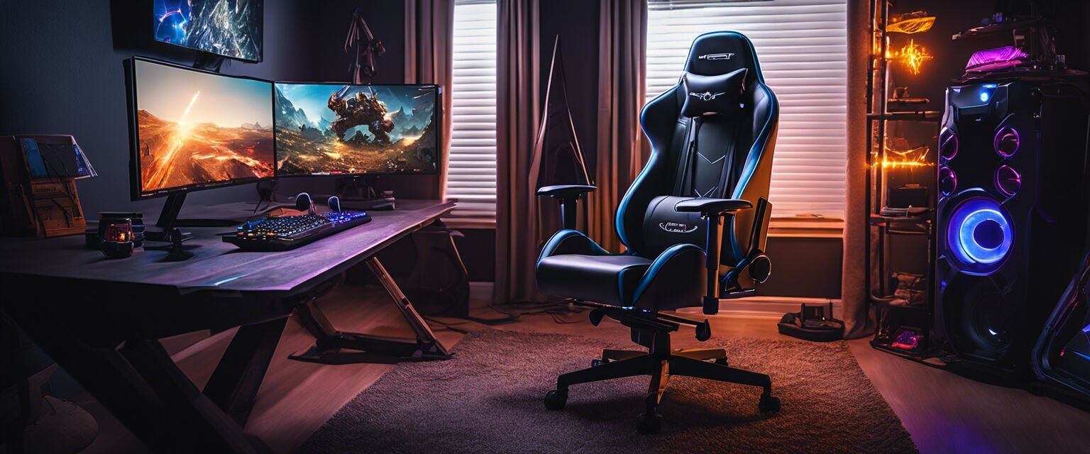 High back gaming chair in gaming room