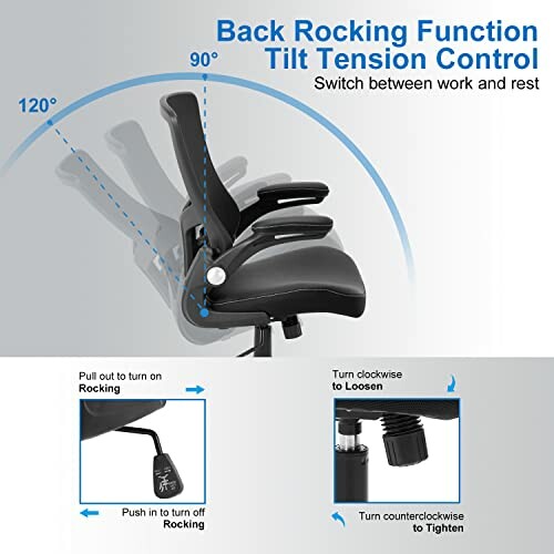 Office chair with back rocking function and tilt tension control.