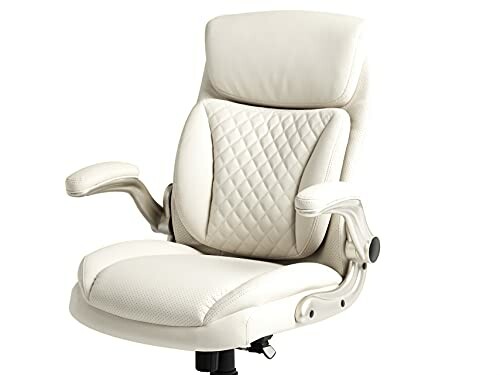 White ergonomic office chair with padded armrests